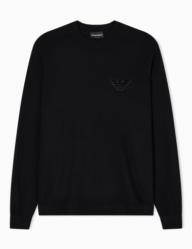 Maglione in lana vergine rasata con patch aquila nero