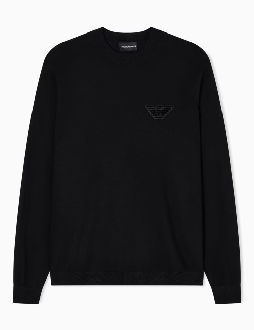 Maglione in lana vergine rasata con patch aquila black