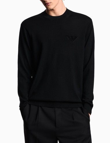 Maglione in lana vergine rasata con patch aquila nero