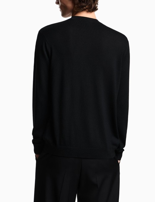 Maglione in lana vergine rasata con patch aquila nero