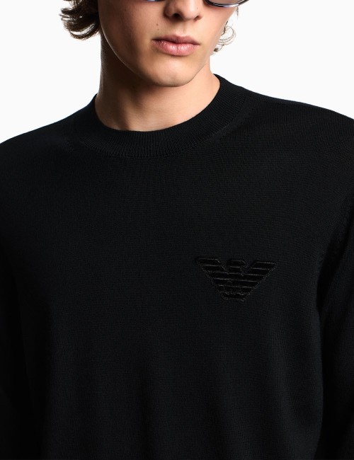 Maglione in lana vergine rasata con patch aquila black