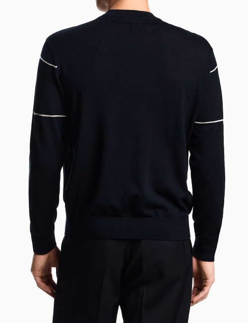 Virgin-wool jumper with jacquard logo blue