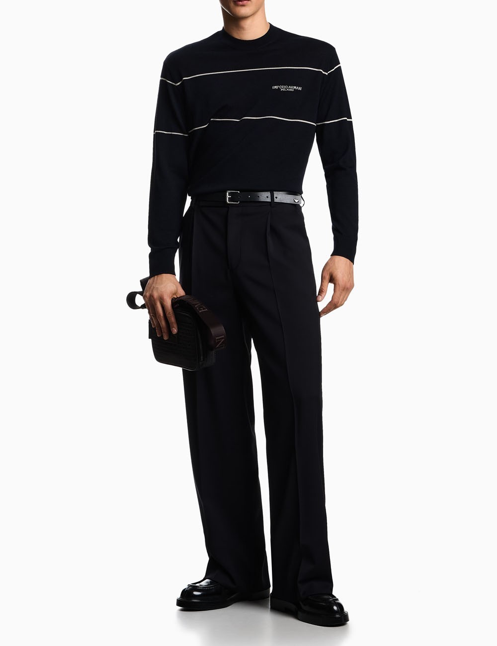 Virgin-wool jumper with jacquard logo blue