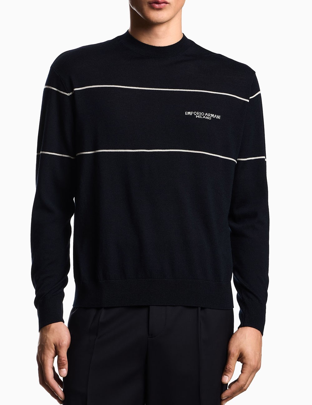 Virgin-wool jumper with jacquard logo blue
