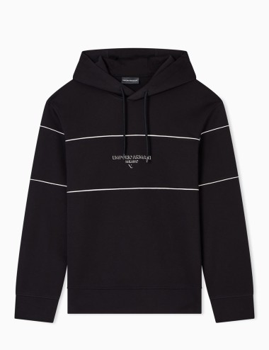 Felpa con cappuccio in double jersey con logo effetto 3D nera