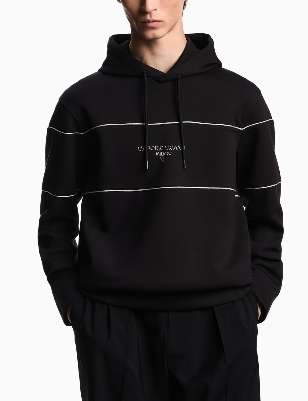 Felpa con cappuccio in double jersey con logo effetto 3D nera