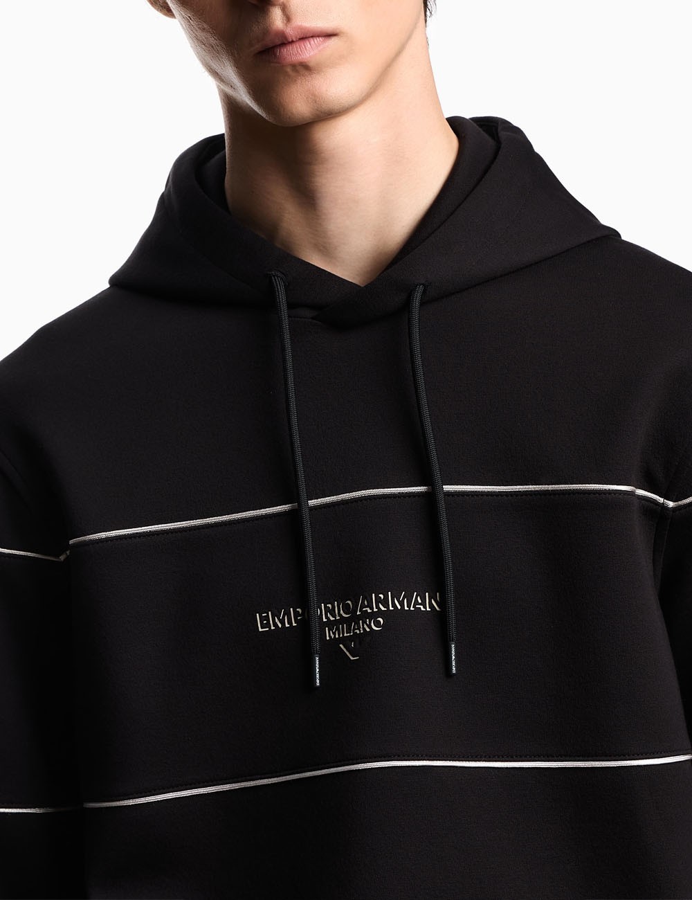 Felpa con cappuccio in double jersey con logo effetto 3D nera