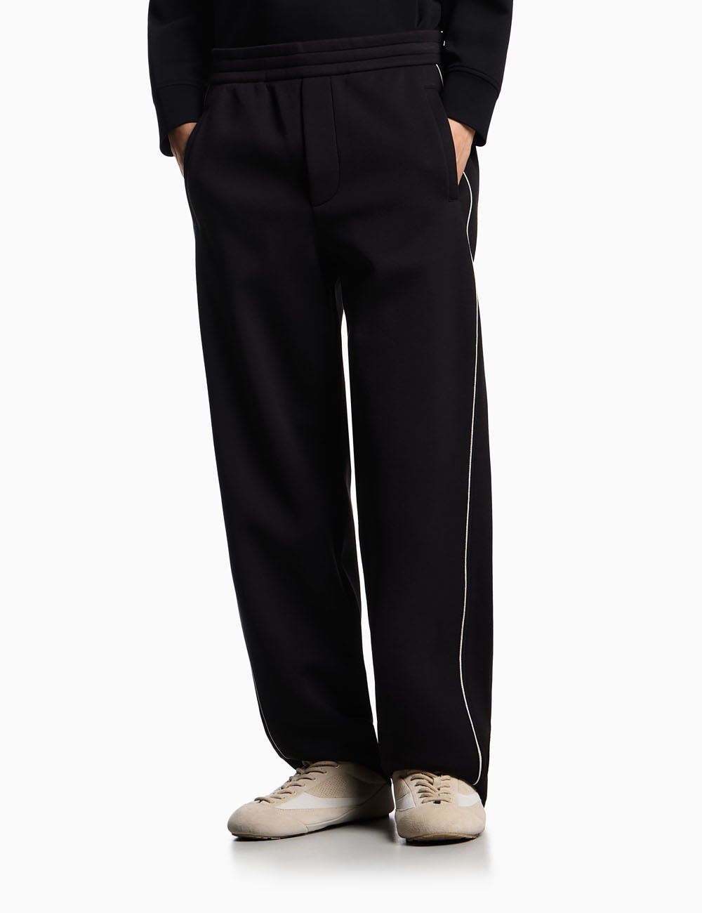 Double-jersey trousers with piping black
