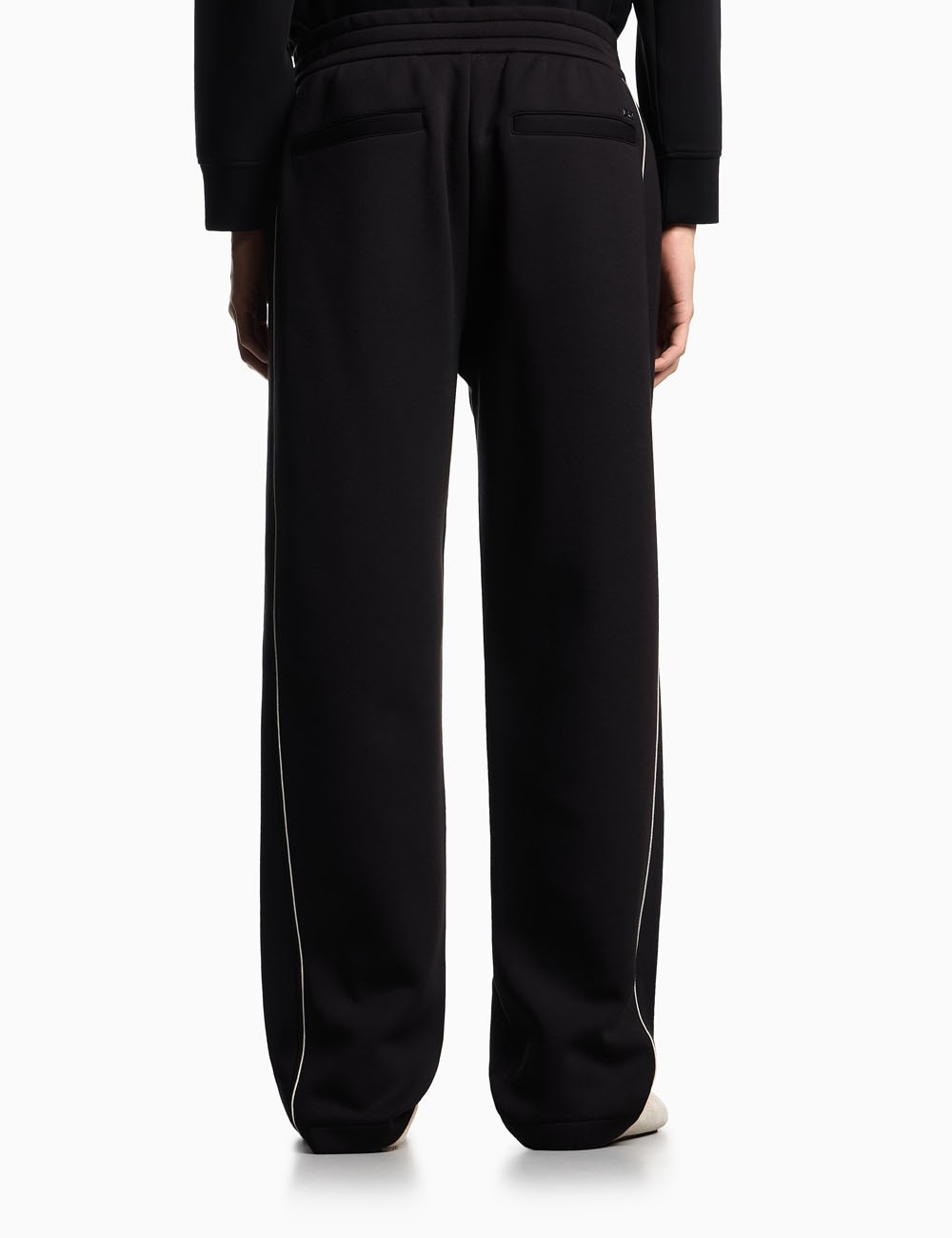 Pantaloni in double jersey con piping neri