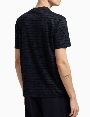 T-shirt con logo flock all over in jersey misto lyocell ASV blu navy