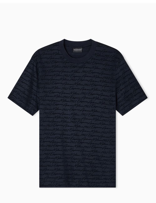 ASV Lyocell-blend jersey T-shirt with all-over flocked logo navy blue