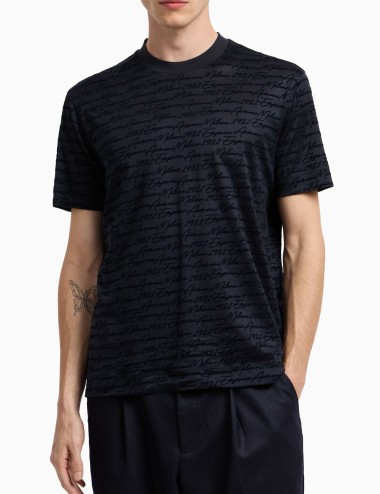 T-shirt con logo flock all over in jersey misto lyocell ASV blu navy