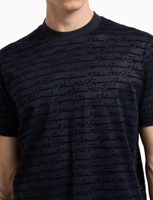ASV Lyocell-blend jersey T-shirt with all-over flocked logo navy blue