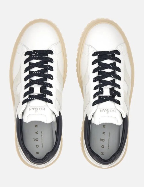 Sneakers in nappa H-Stripes Avorio Grigio Blu