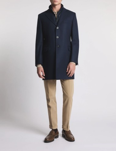 Double Coat in Panno di Lana e Cashmere blu
