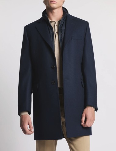 Double Coat in Wool and Cashmere Fabric Blue