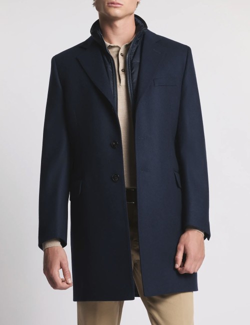 Double Coat in Wool and Cashmere Fabric Blue