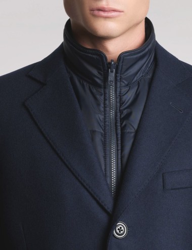 Double Coat in Wool and Cashmere Fabric Blue