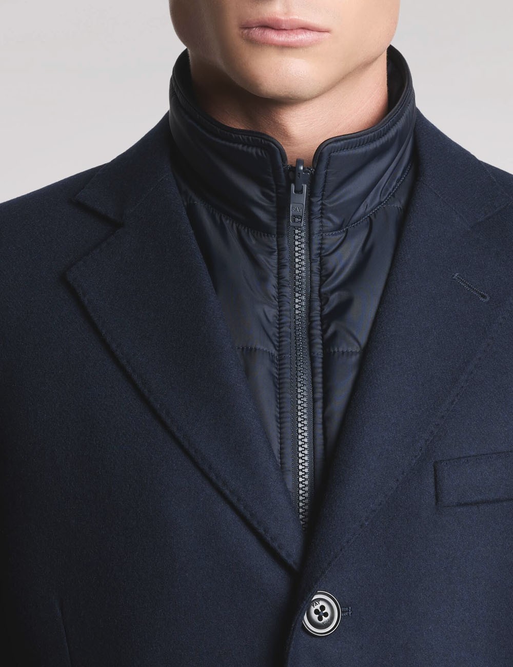 Double Coat in Wool and Cashmere Fabric Blue
