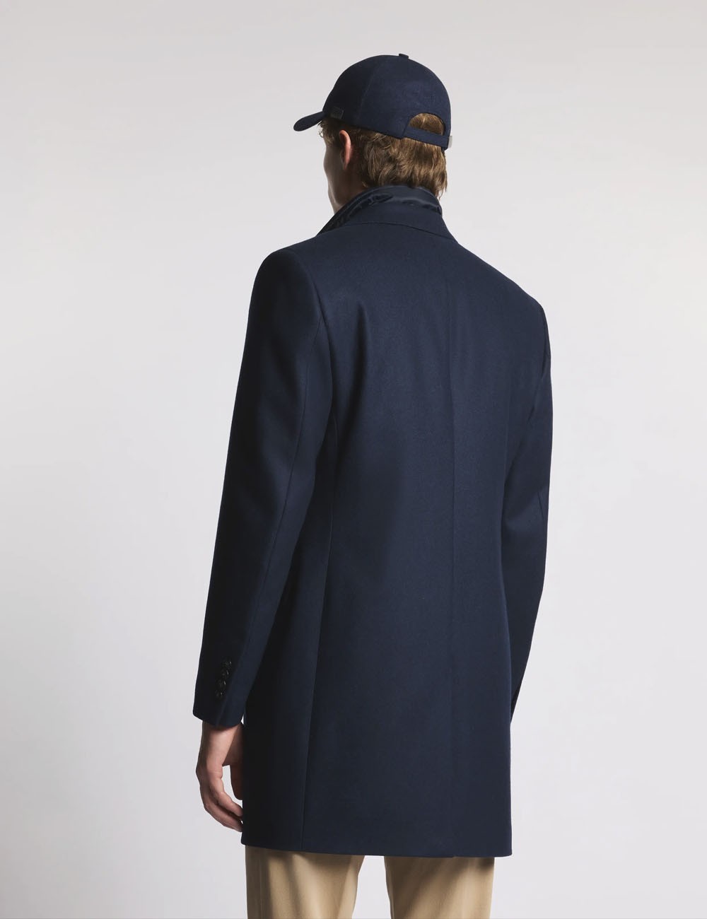 Double Coat in Wool and Cashmere Fabric Blue