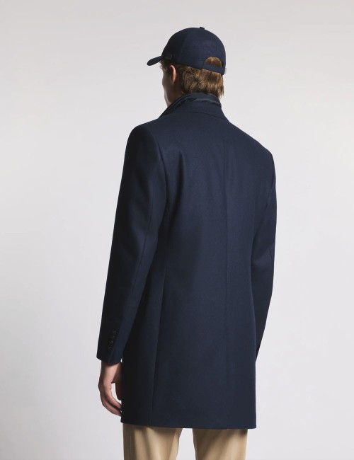 Double Coat in Wool and Cashmere Fabric Blue