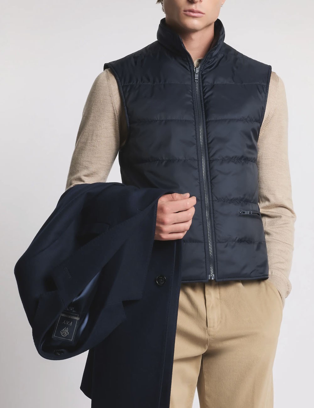 Double Coat in Wool and Cashmere Fabric Blue