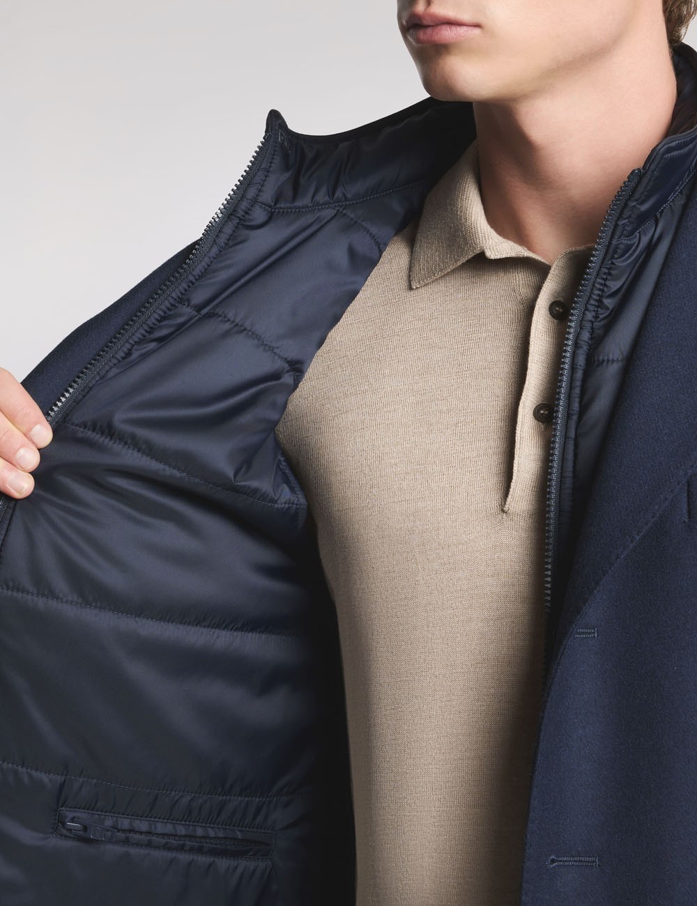 Double Coat in Wool and Cashmere Fabric Blue