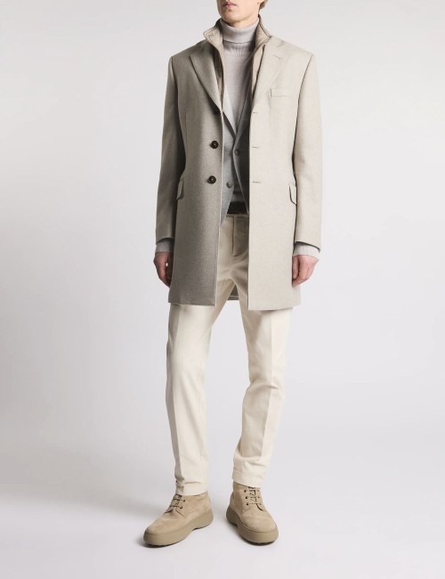 Double Coat in Wool and Cashmere Fabric Beige