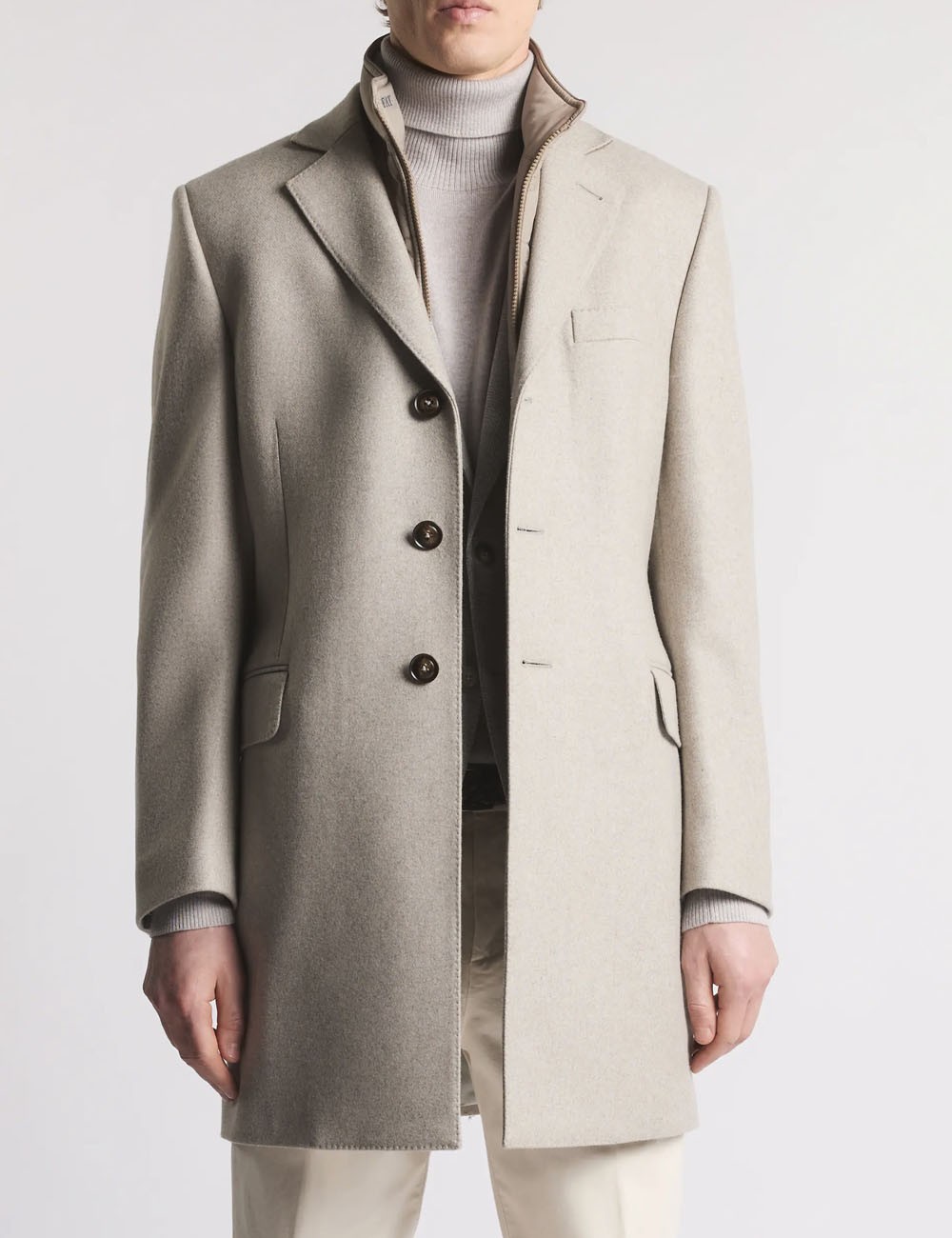 Double Coat in Wool and Cashmere Fabric Beige