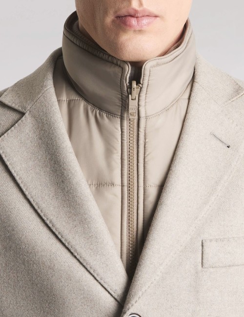 Double Coat in Wool and Cashmere Fabric Beige