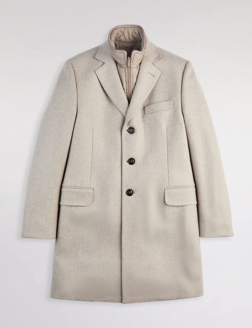 Double Coat in Wool and Cashmere Fabric Beige