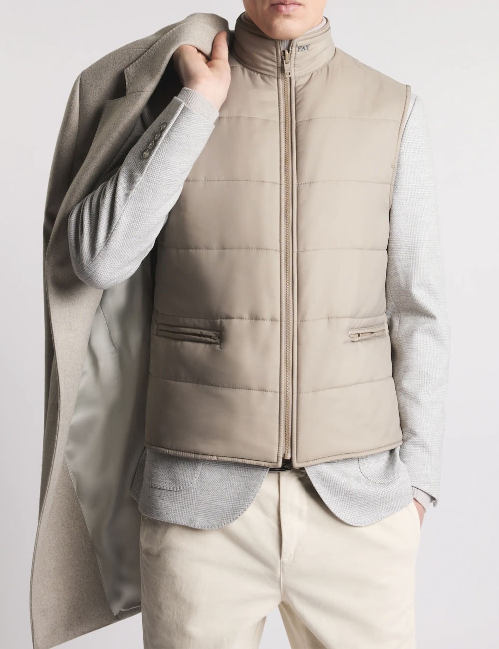Double Coat in Wool and Cashmere Fabric Beige