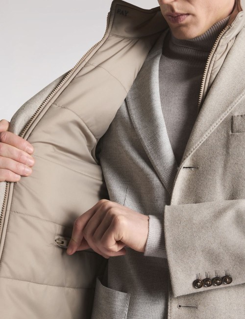 Double Coat in Wool and Cashmere Fabric Beige