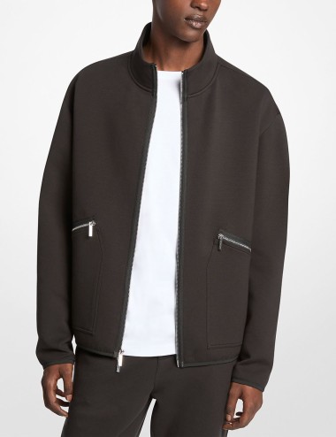 Cotton Blend Zip-Up Jacket black