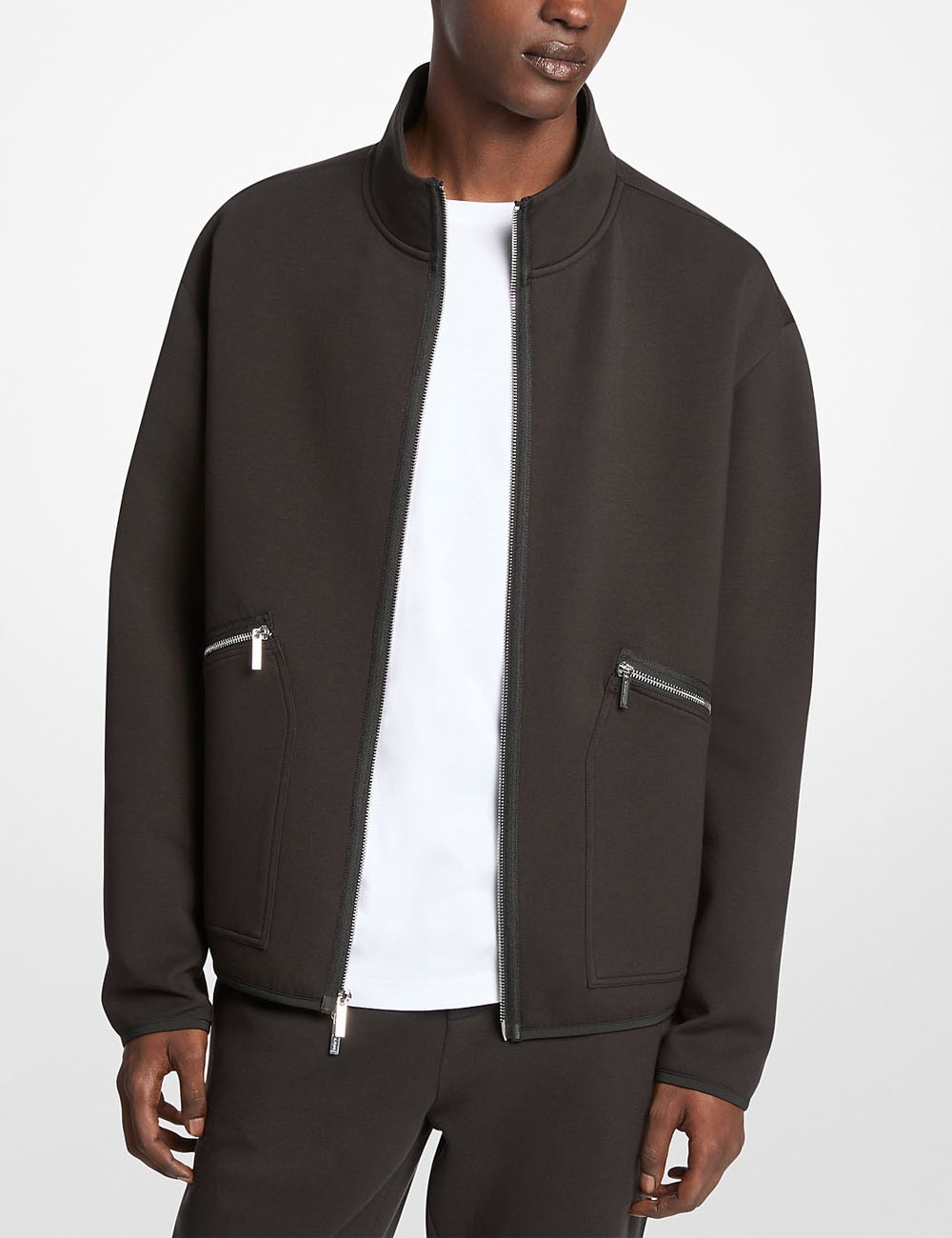 Cotton Blend Zip-Up Jacket black
