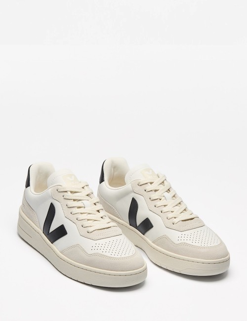 SNEAKERS V-90 LEATHER WHITE BLACK