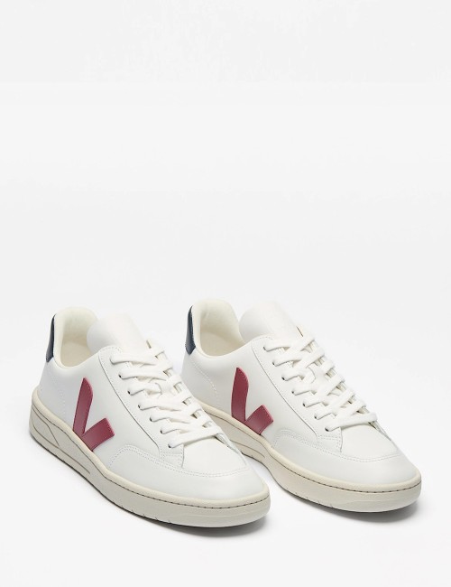 SNEAKERS V-12 LEATHER WHITE MARSALA NAUTICO