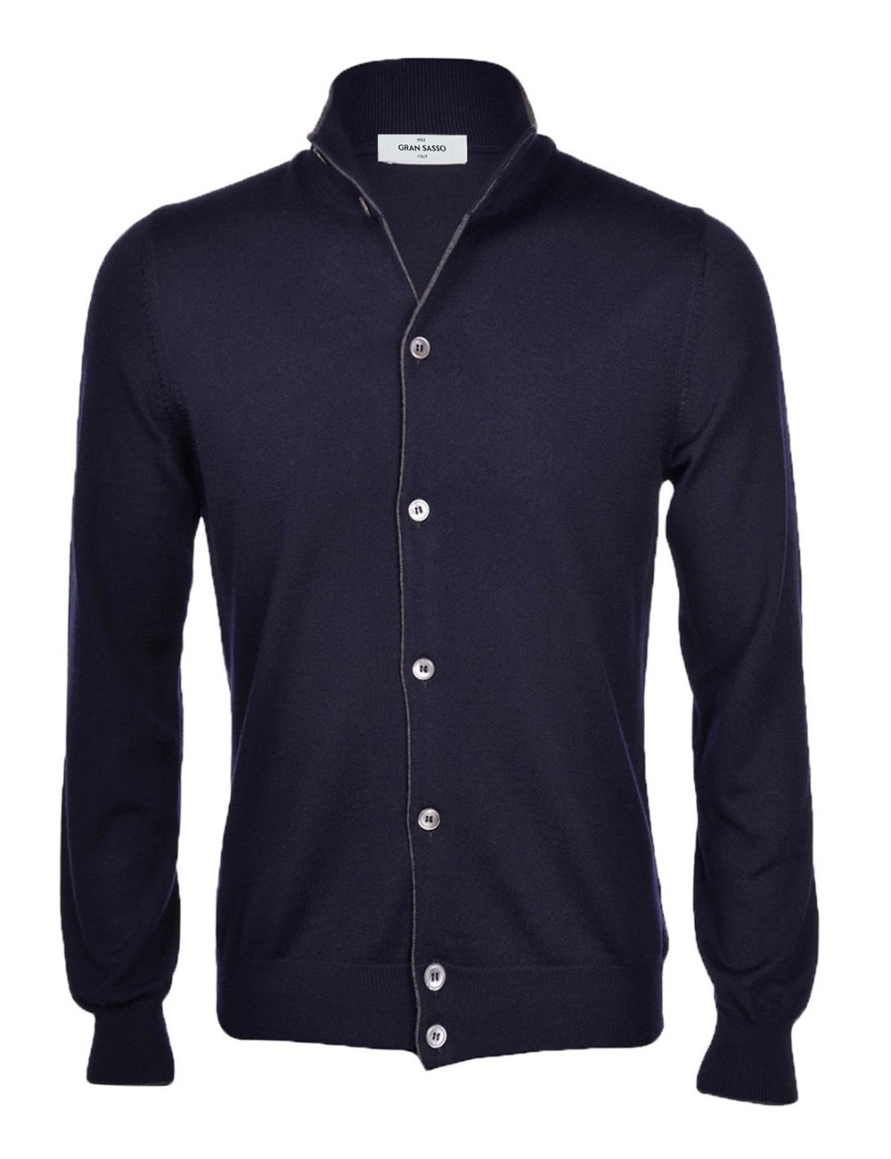 WOOL FULL BUTTON CARDIGAN BLUE NAVY GREY