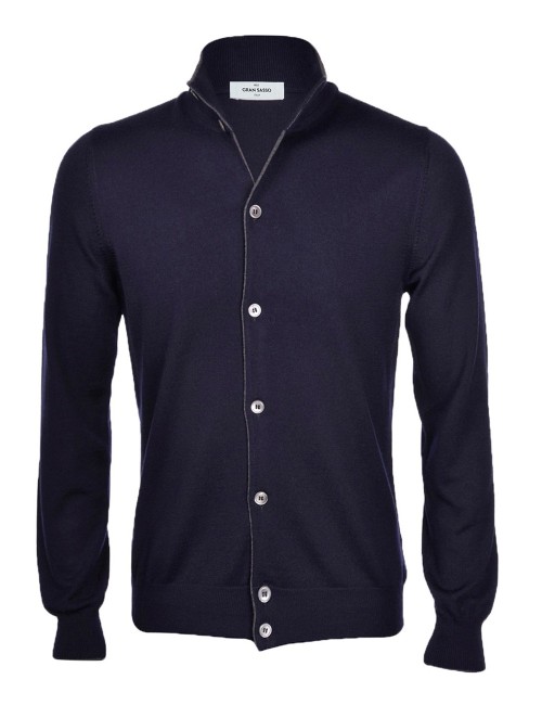 WOOL FULL BUTTON CARDIGAN BLUE NAVY GREY