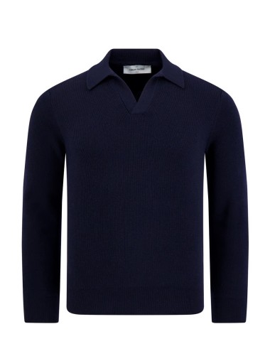 POLO SKIPPER A COSTE IN LANA BLU NAVY