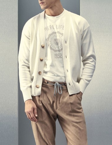 DROPPED SHOULDER 4-BUTTON CARDIGAN MILK