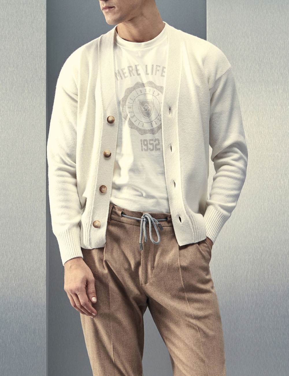 DROPPED SHOULDER 4-BUTTON CARDIGAN MILK