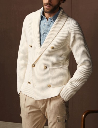 CARDIGAN DOPPIOPETTO A MAGLIA INGLESE BIANCO