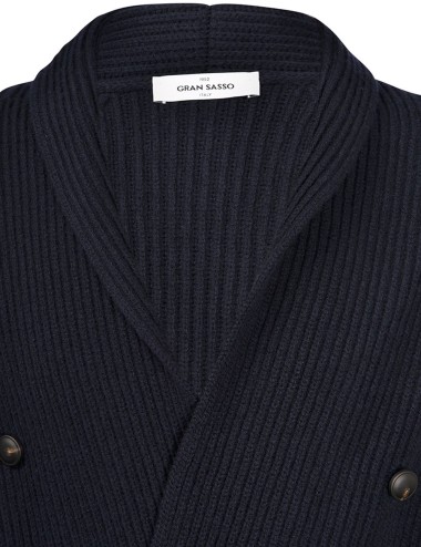 CARDIGAN DOPPIOPETTO A MAGLIA INGLESE BLU NAVY