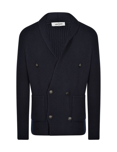 CARDIGAN DOPPIOPETTO A MAGLIA INGLESE BLU NAVY