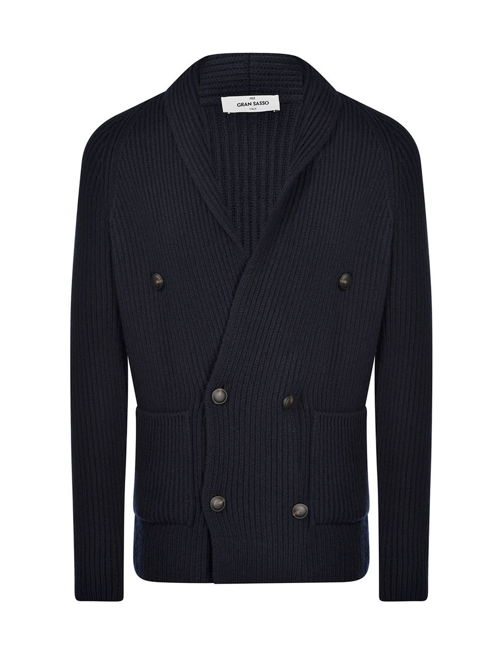 CARDIGAN DOPPIOPETTO A MAGLIA INGLESE BLU NAVY