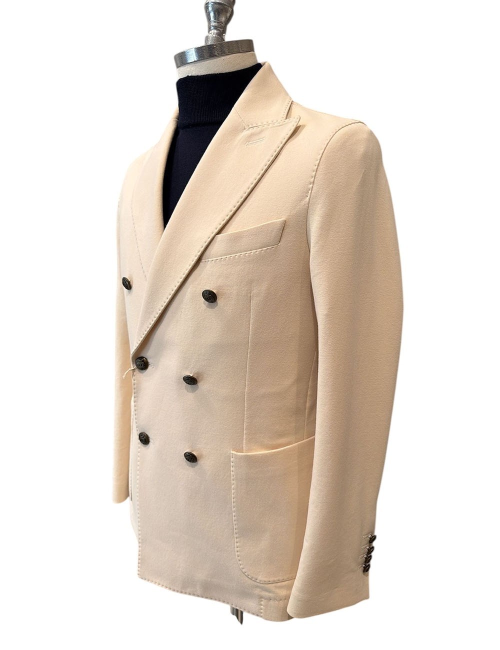 Giacca doppiopetto cashmere touch crema