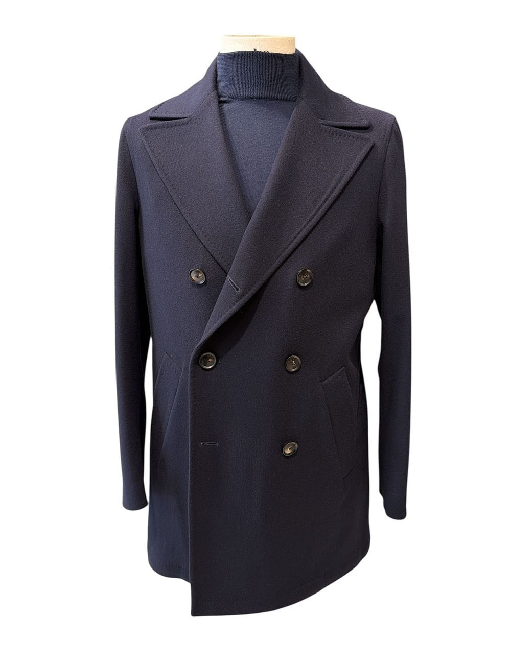 Capotto doppiopetto in cashmere blu