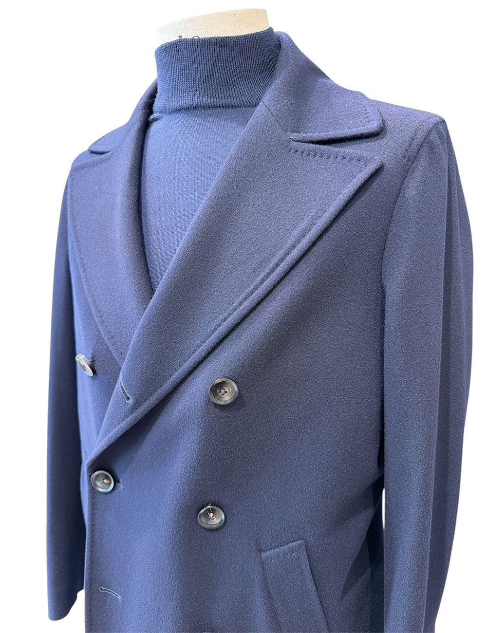 Capotto doppiopetto in cashmere blu