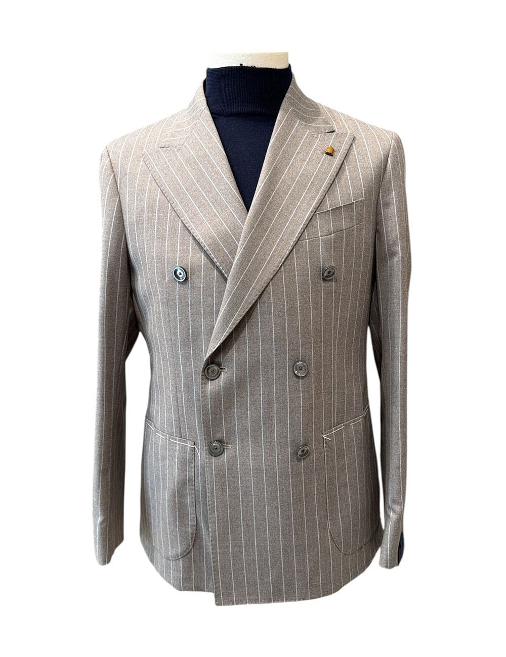 Giacca in cashmere gessata tortora